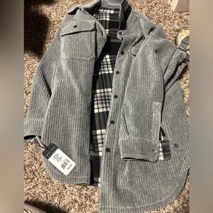 Women’s corduroy shirt REVERSIBLE Heather gray and pink and black NWT small